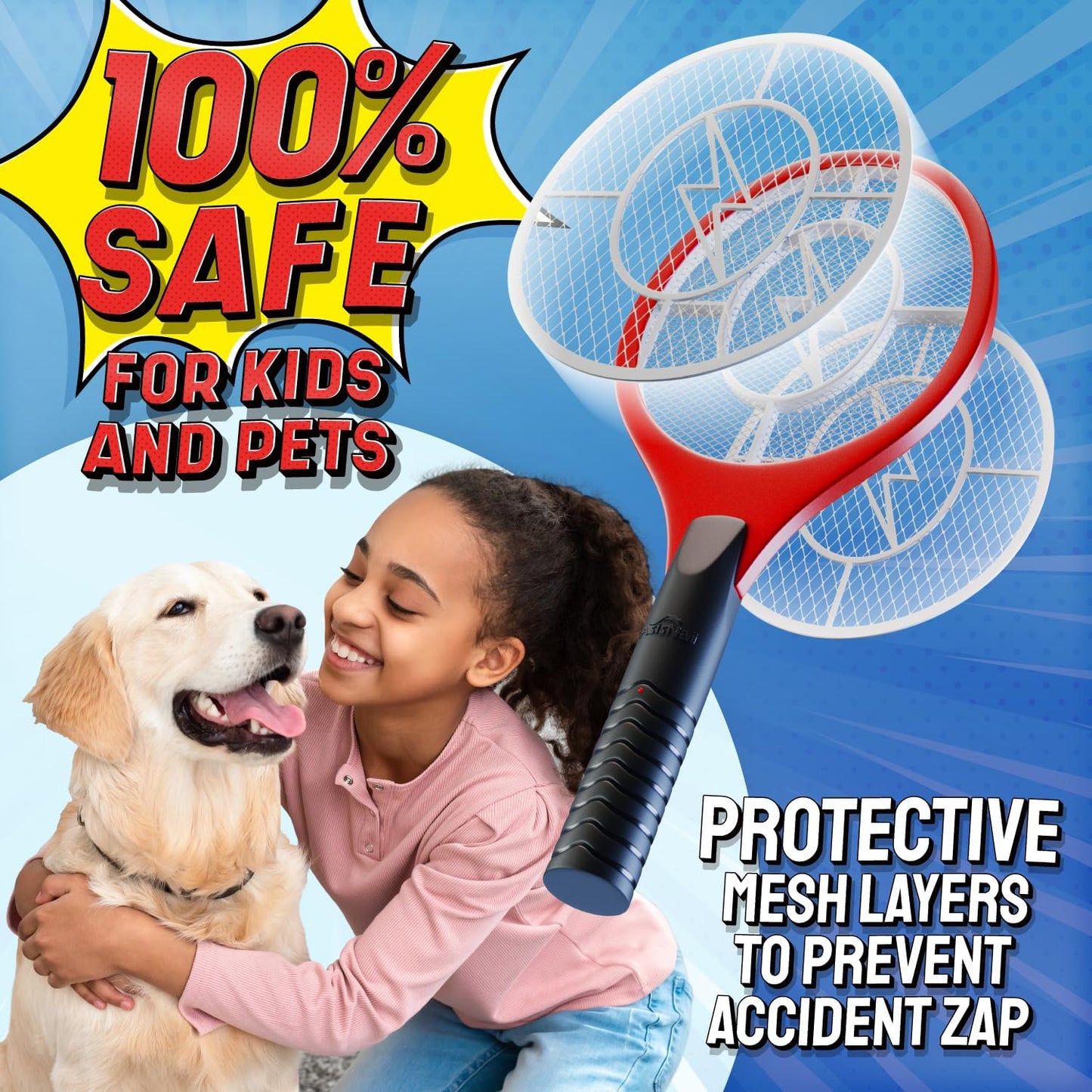 Electric Racket Kills Flies and Mosquitoes