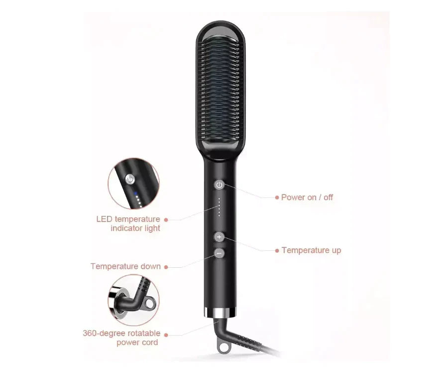 Hair Straightening Brush with Temperature Control - Ion Technology for Natural Straightening