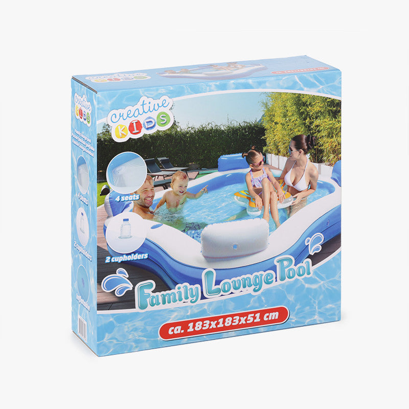 Piscina Familiar Inflable con Asientos y Posavasos – 183x183x51 cm, 390 L, Para 4 Personas