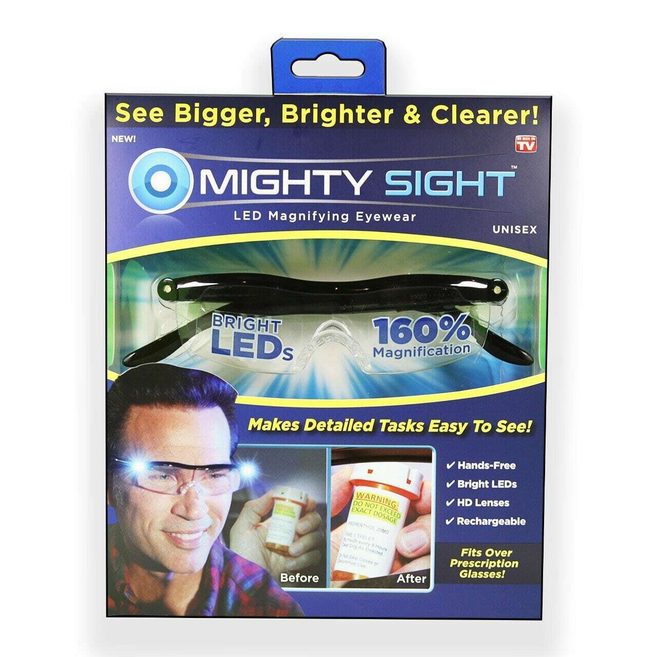 Óculos de aumento LED Mighty Sight - Ampliação de 160% para uma visão clara e iluminada