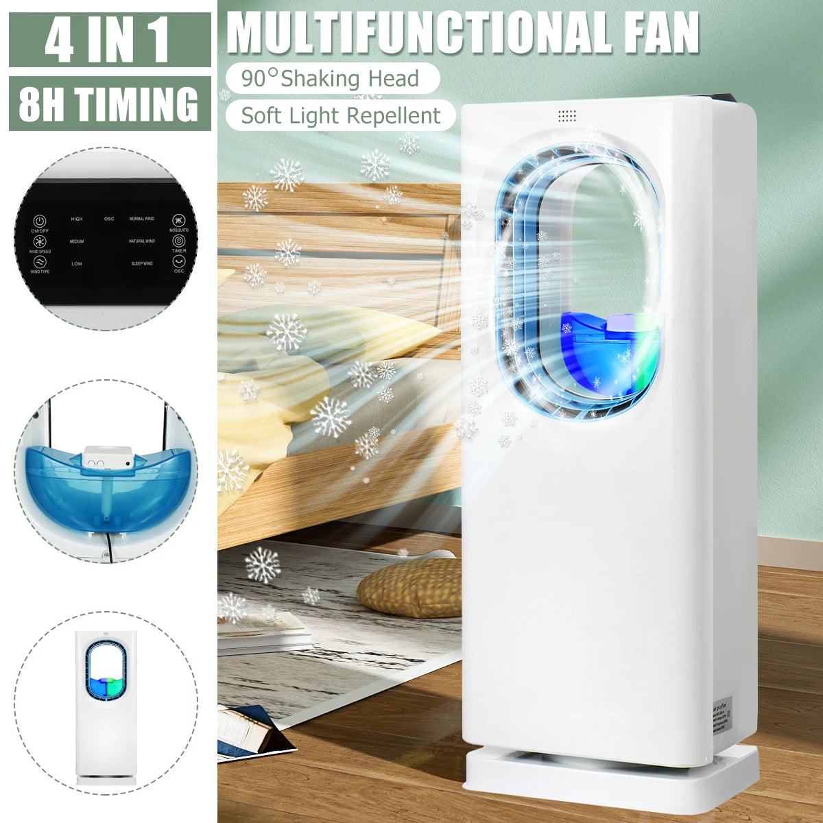 Ventilador de Ar Condicionado e Purificador Multifuncional para Casa - Umidificação e Controle de Mosquitos