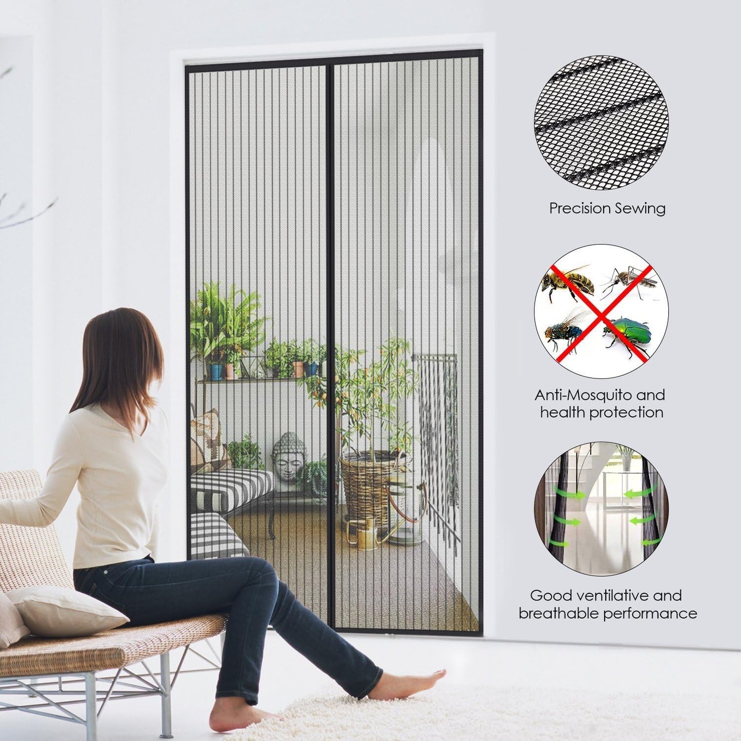 Magic Mesh Magnetic Anti-Mosquito Curtain - Mosquito Net 210x100 cm Black