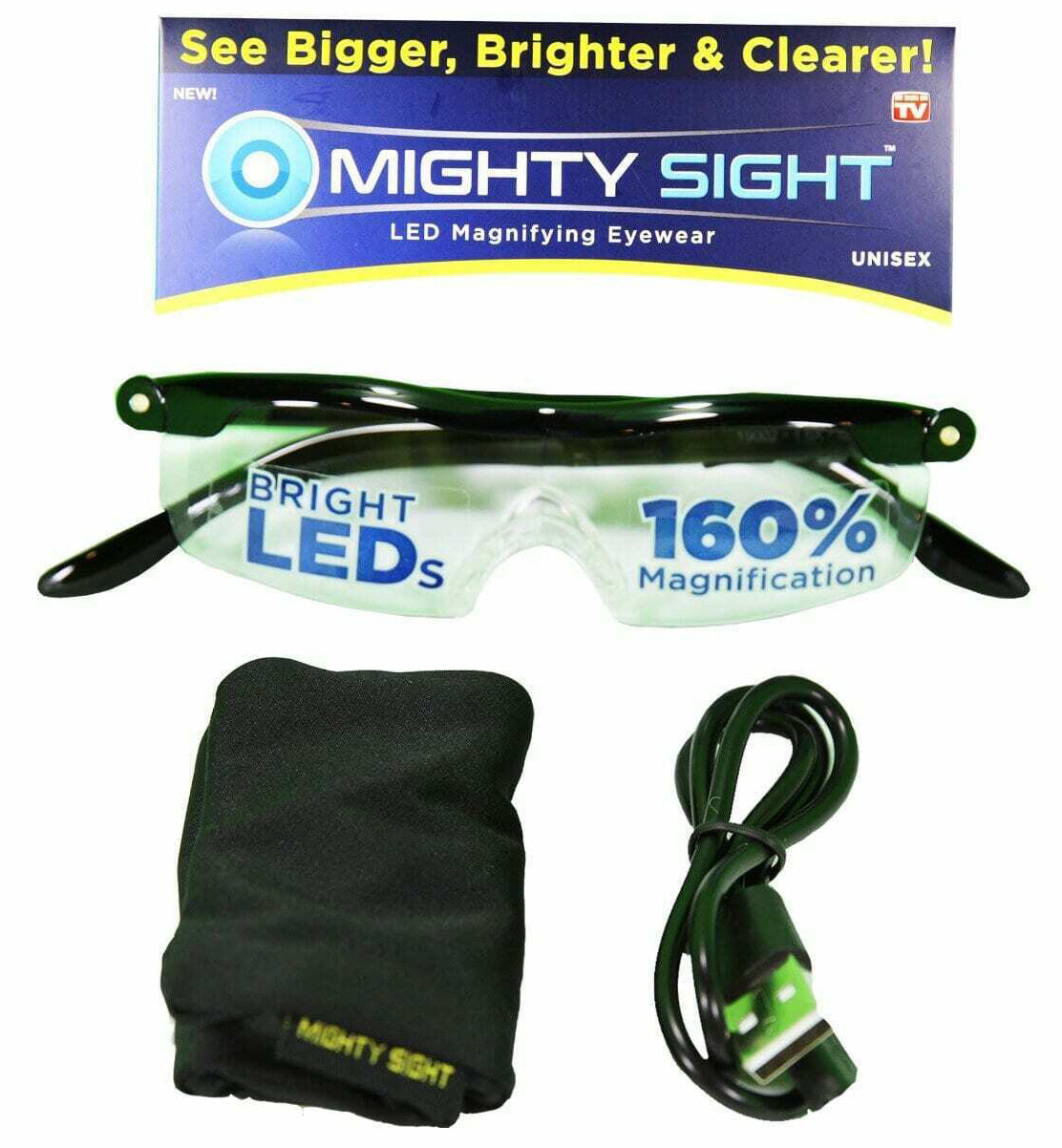 Óculos de aumento LED Mighty Sight - Ampliação de 160% para uma visão clara e iluminada