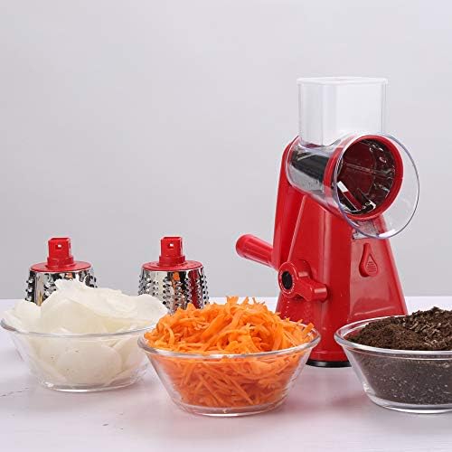 Rotary Cheese Grater with 3 Stainless Steel Blades - Multifunctional Round Cutter for Vegetables and Fruits