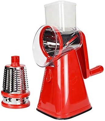 Rotary Cheese Grater with 3 Stainless Steel Blades - Multifunctional Round Cutter for Vegetables and Fruits