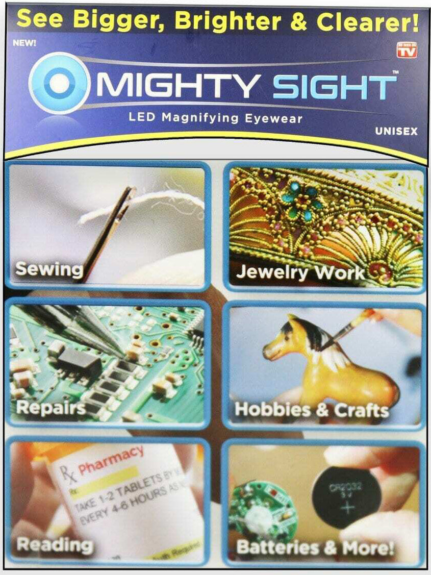 Óculos de aumento LED Mighty Sight - Ampliação de 160% para uma visão clara e iluminada