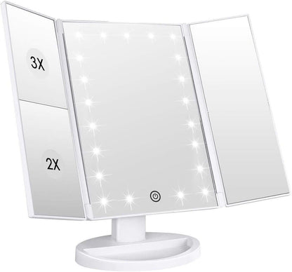 LED Lighted Makeup Vanity Mirror - Touch Screen, 3 Magnification and Adjustable Rotation