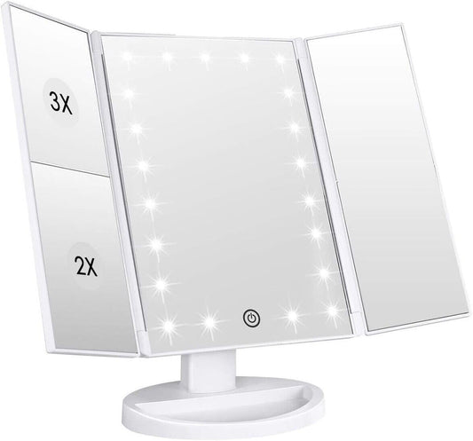 LED Lighted Makeup Vanity Mirror - Touch Screen, 3 Magnification and Adjustable Rotation