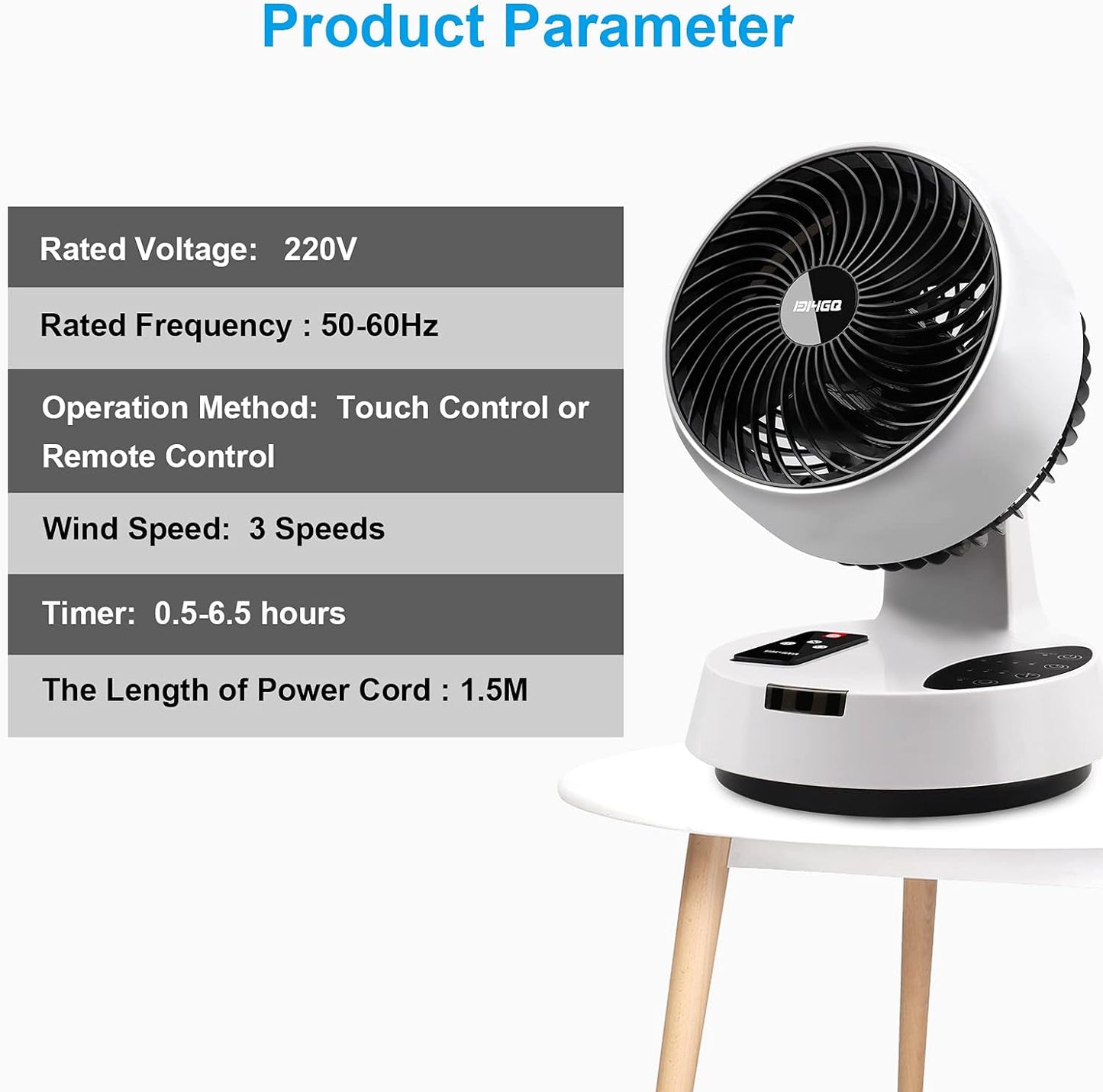 Turbo Silent Table Fan with 3D Air Circulation - Timer, Remote Control and Oscillation