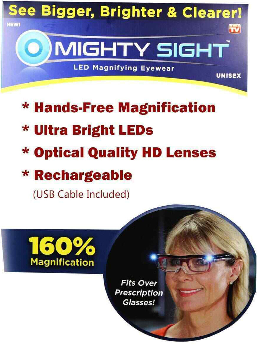 Óculos de aumento LED Mighty Sight - Ampliação de 160% para uma visão clara e iluminada