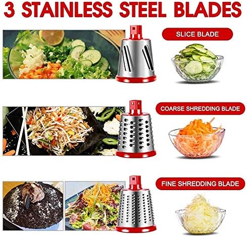 Rotary Cheese Grater with 3 Stainless Steel Blades - Multifunctional Round Cutter for Vegetables and Fruits