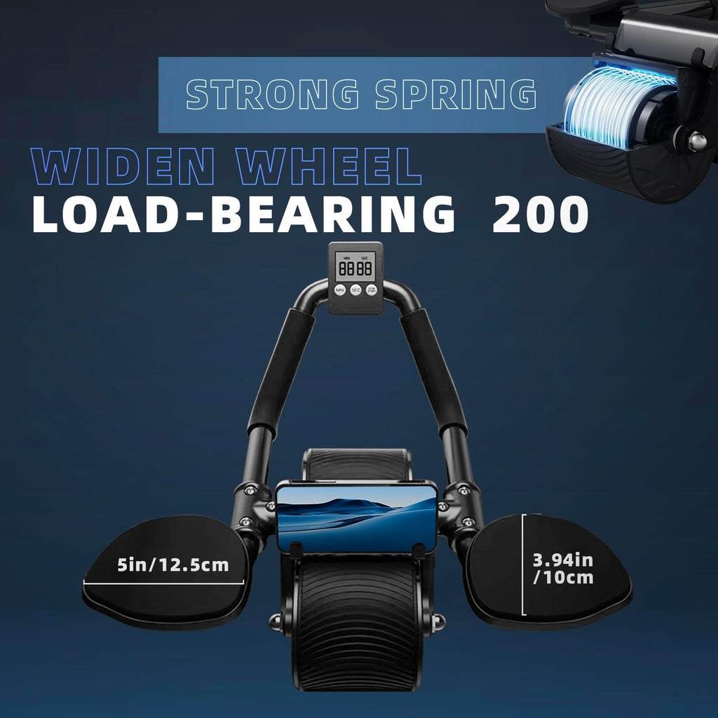 Abdominal Roller with Automatic Rebound and Double Stable Wheels - Includes Knee Mat