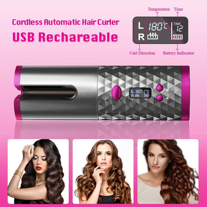 Modelador de Cabelo Automático Sem Fio - Modelador de Cabelo Portátil USB Cerâmico para Cachos Duradouros