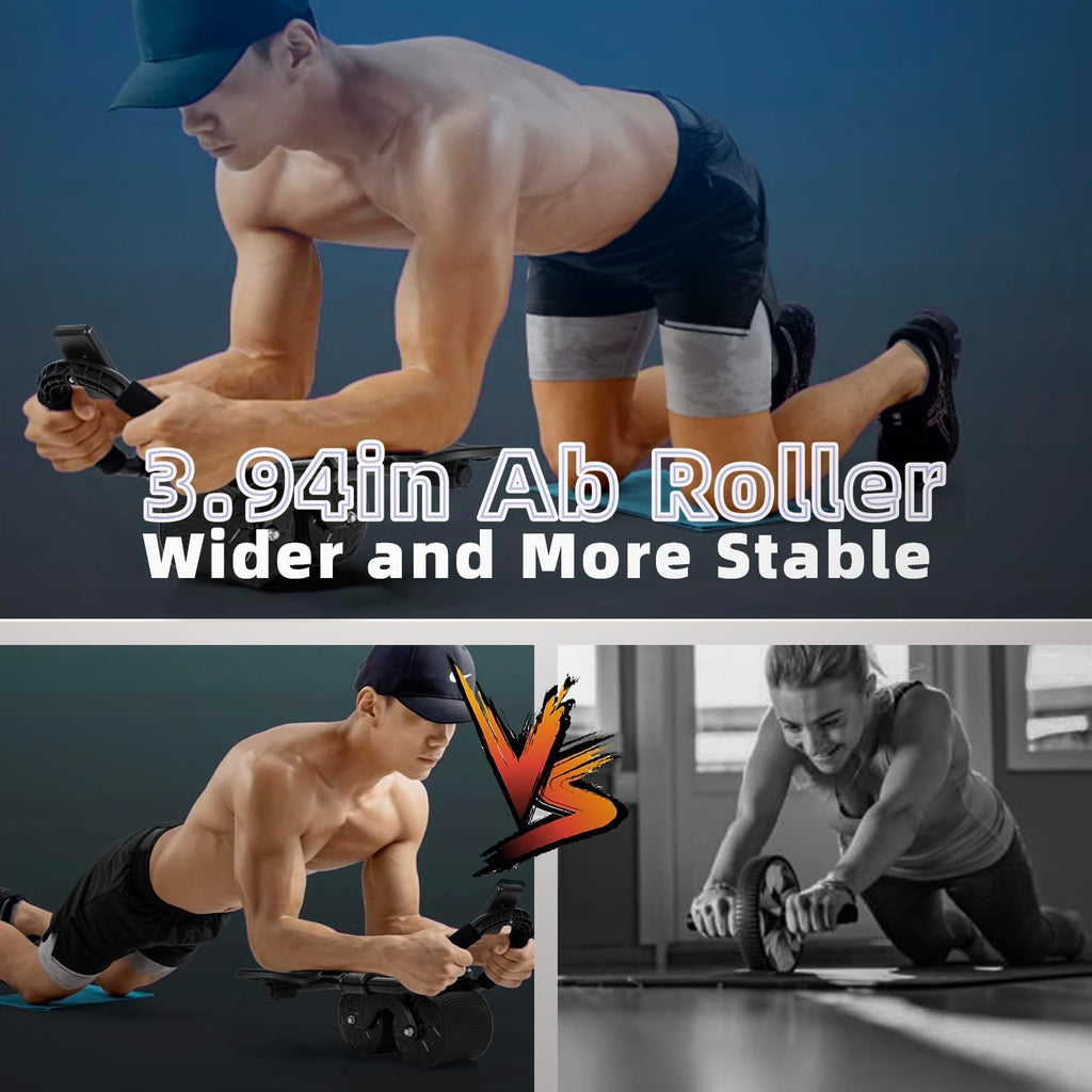 Abdominal Roller with Automatic Rebound and Double Stable Wheels - Includes Knee Mat