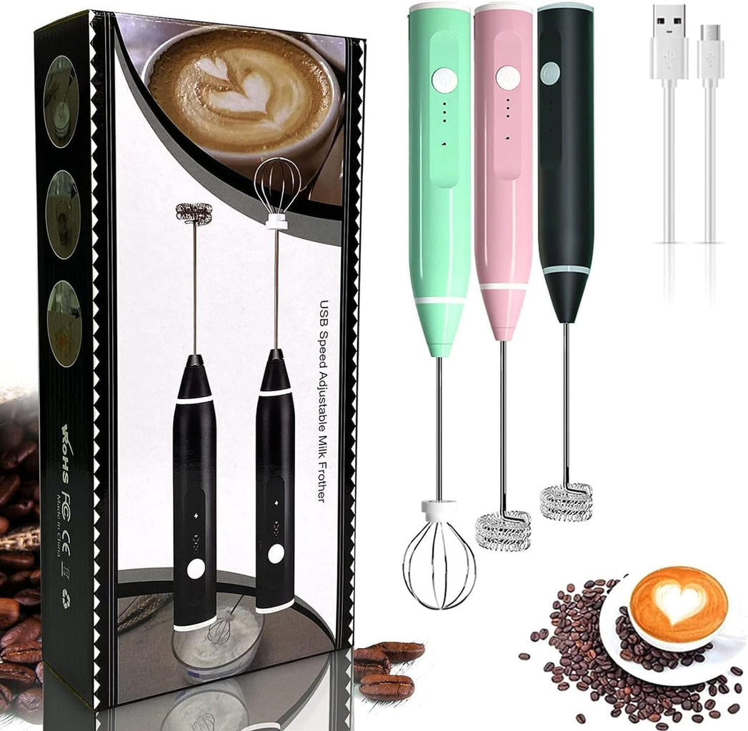 USB Rechargeable Milk Frother - Drink Mixer with 3 Speeds