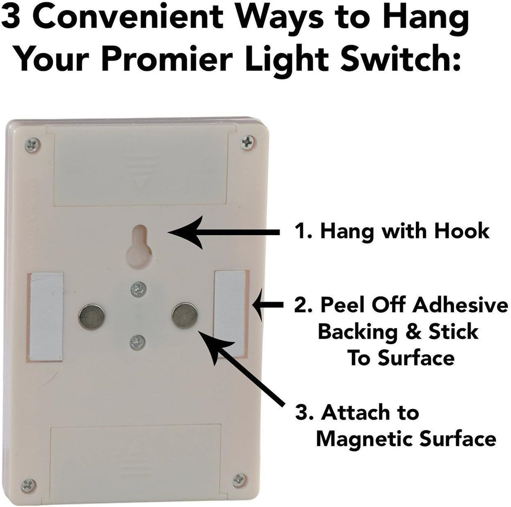 Promier 200 Lumens Wireless Light Switch - Quick Installation with Magnet and 4U Hook.