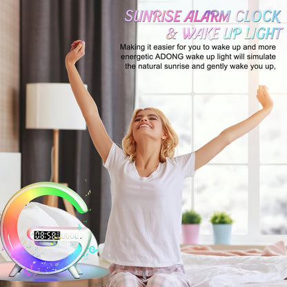 Smart LED Desk Lamp - Ambient Light with Wireless Charging, Alarm Clock and Bluetooth Speaker