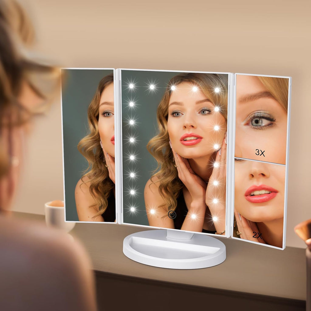 LED Lighted Makeup Vanity Mirror - Touch Screen, 3 Magnification and Adjustable Rotation