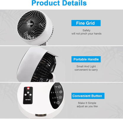 Turbo Silent Table Fan with 3D Air Circulation - Timer, Remote Control and Oscillation