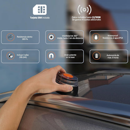 EBOX Luz Emergencia V16 Homologada DGT con Geolocalización – Baliza Conectada DGT 3.0