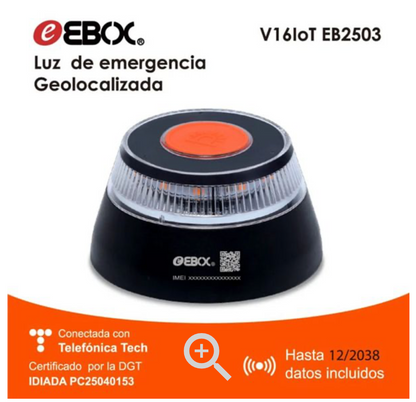 EBOX Luz Emergencia V16 Homologada DGT con Geolocalización – Baliza Conectada DGT 3.0