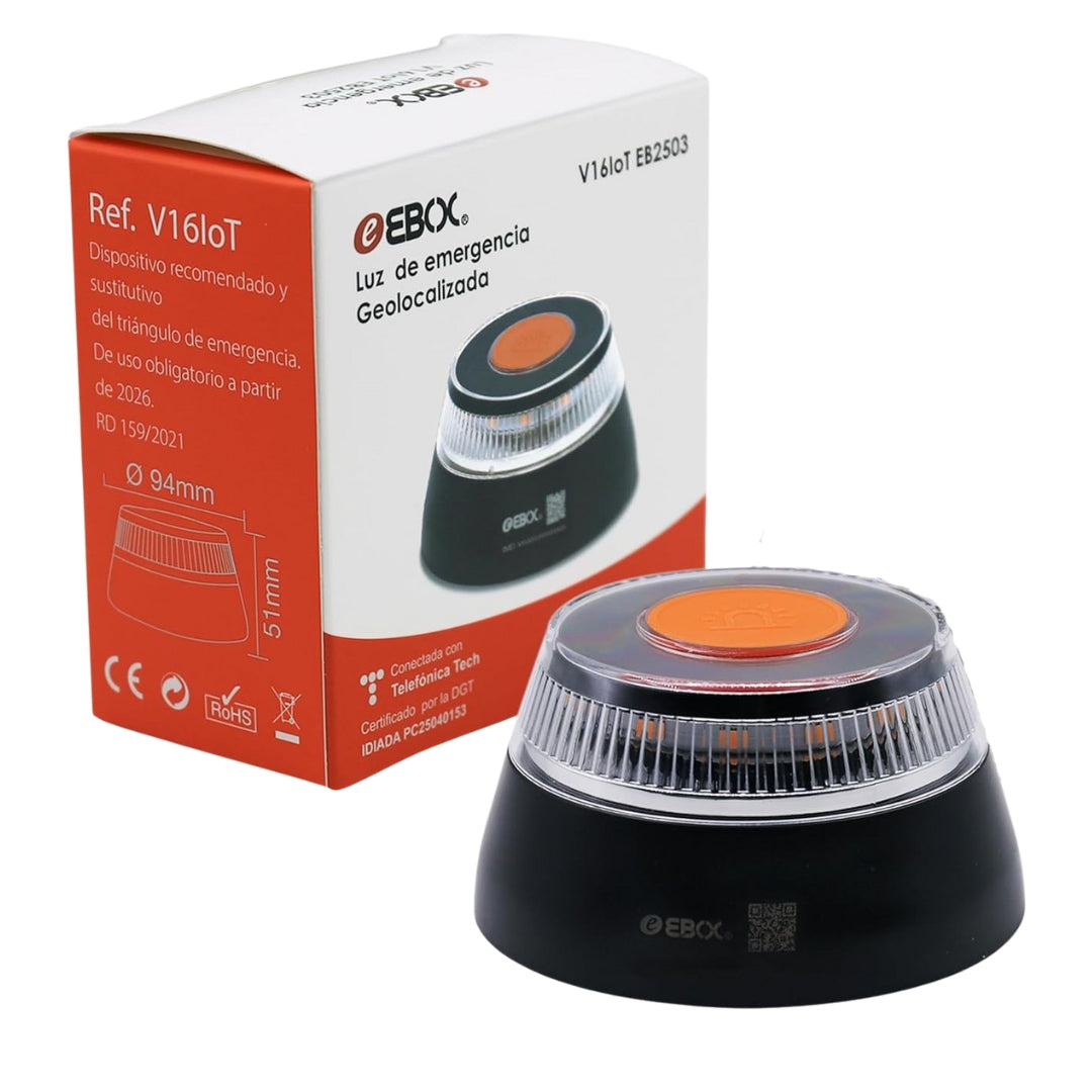 EBOX Luz Emergencia V16 Homologada DGT con Geolocalización – Baliza Conectada DGT 3.0