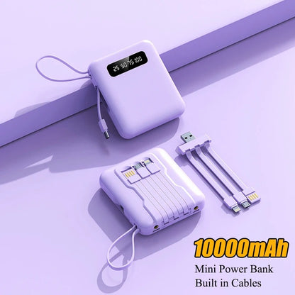 Power Bank 10000mAh com cabos integrados