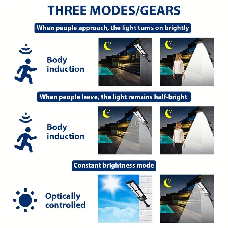 Lámpara LED Solar Exterior con Control Remoto y Sensor de Movimiento – 600W (Modelo Grande)