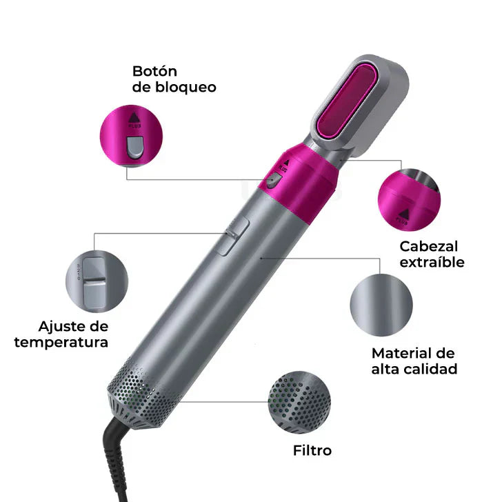 Revolution Hair 5 en 1: Cepillo y Secador Multifunción para un Peinado Profesional en Casa